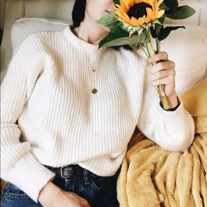 White Mockneck Ribbed Sweater
